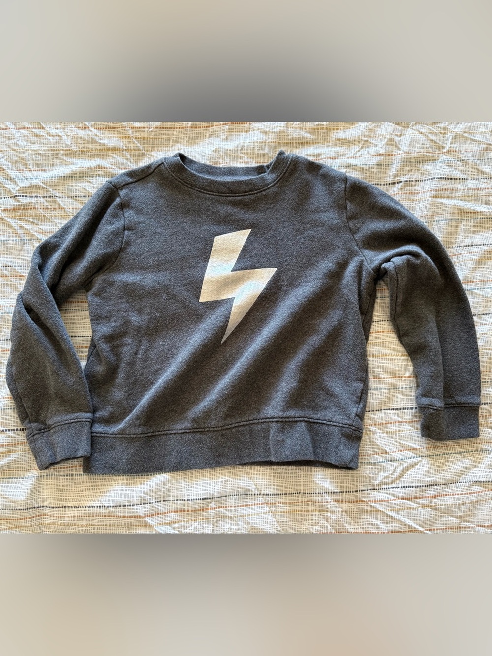 Primary Kids Charcoal Gray Sweatshirt with Metallic Silver Lightning Bolt